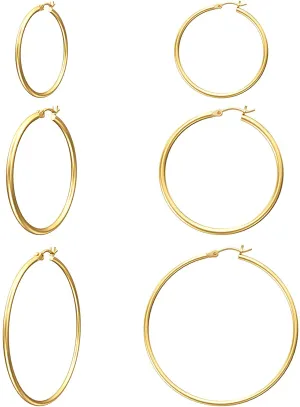 3 Pair Women's Gold Hoop Earrings