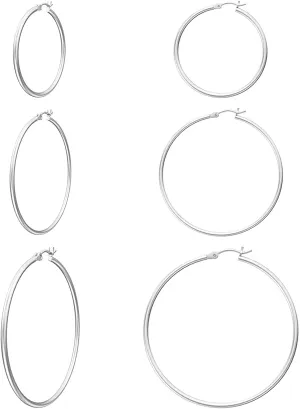 3 Pair Women's White Gold Plated Hoop Earrings