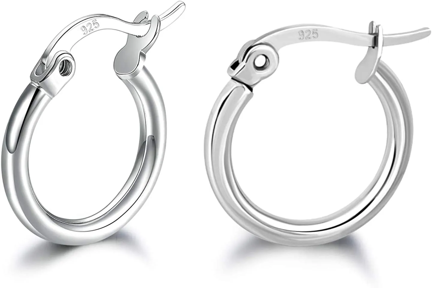 3 Pairs 925 Sterling Silver Hoop Earrings | Small White Gold Plated Hoop Earrings for Women Girls (13mm, 15mm, 20mm)