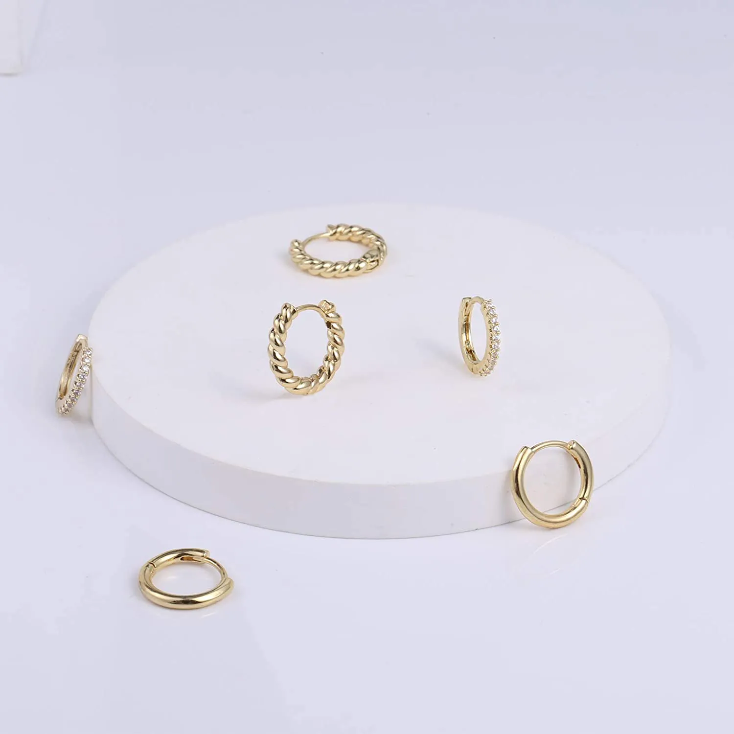 3 Pairs Small Huggie Hoop Earrings Set 14K Gold Hypoallergenic Lightweight Huggie Hoops Earrings for Women Girls