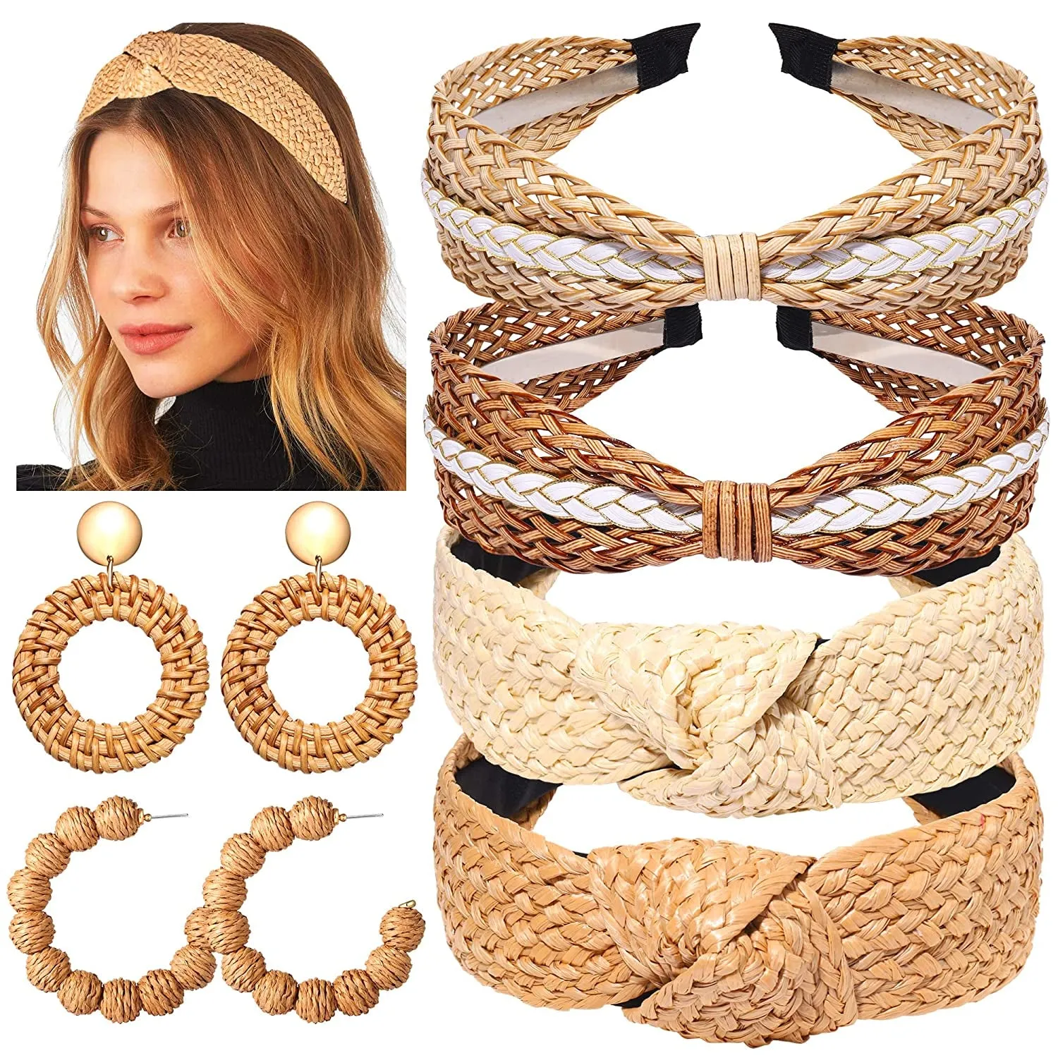 3Pack Rattan Headbands