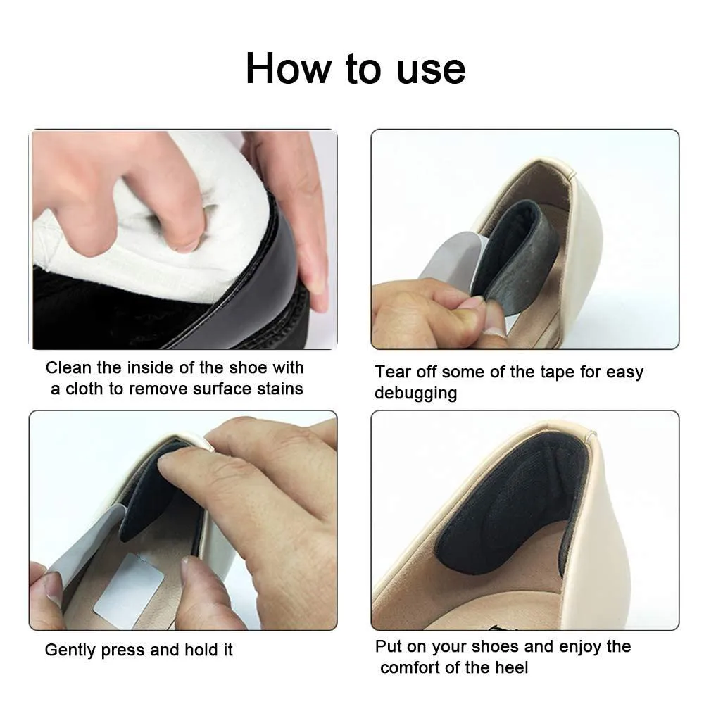 4 Pairs Heel Cushion Pads, Shoe Fillers for Big Shoes Soft Comfortable Heel Liners Self Adhesive Shoe Insoles Stickers for Prevent Rubbing and Sliding