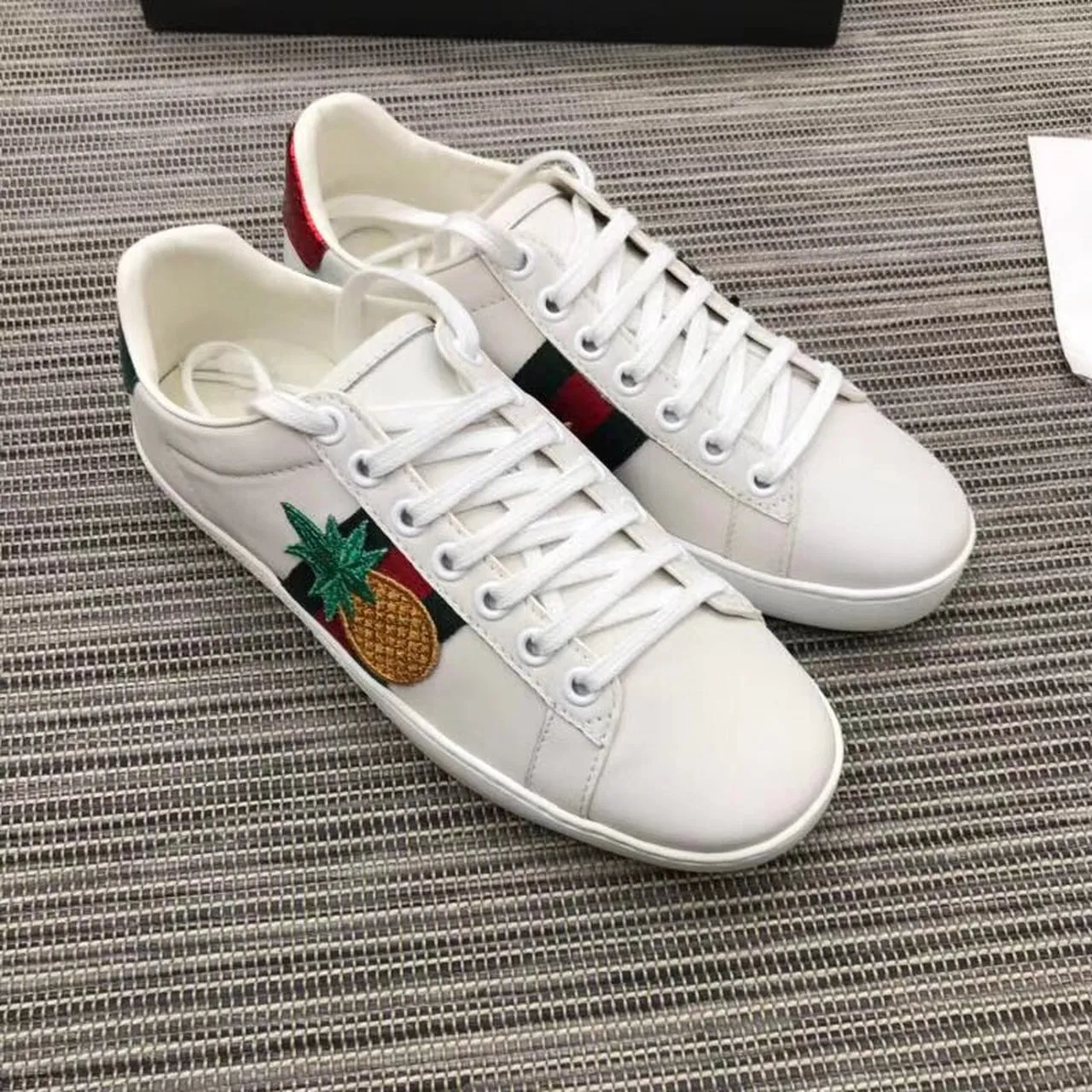 Ace Pineapple/Labybug Embroidered Sneakers 431920 Calfskin Leather Spring/Summer 2018 Collection, White