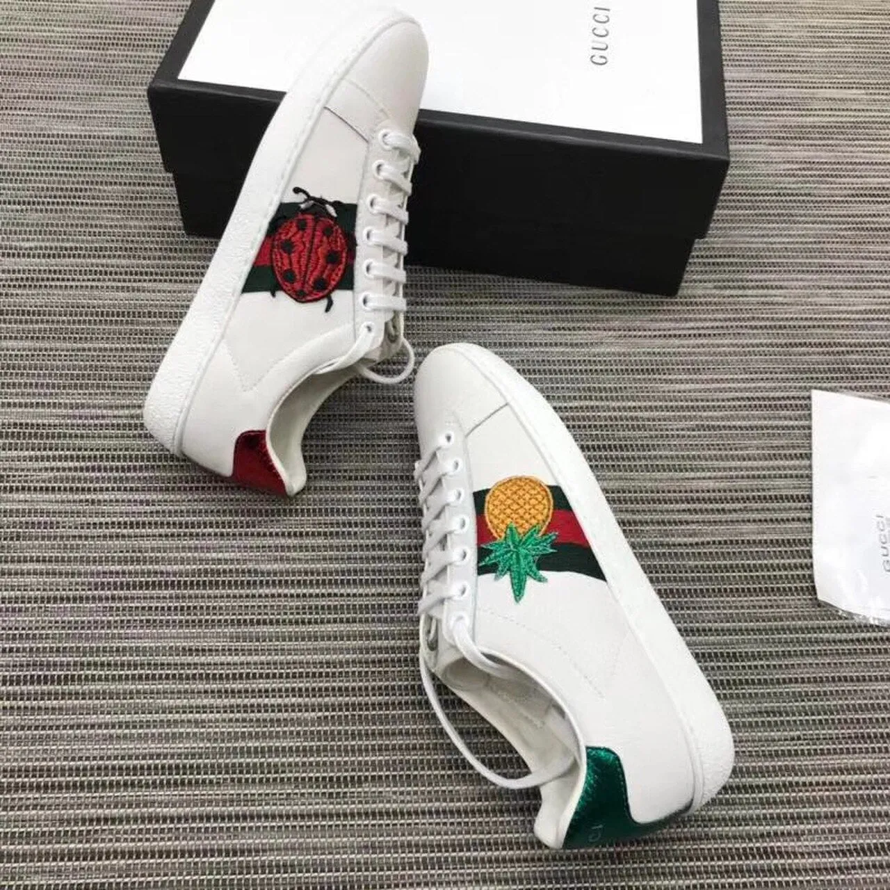 Ace Pineapple/Labybug Embroidered Sneakers 431920 Calfskin Leather Spring/Summer 2018 Collection, White