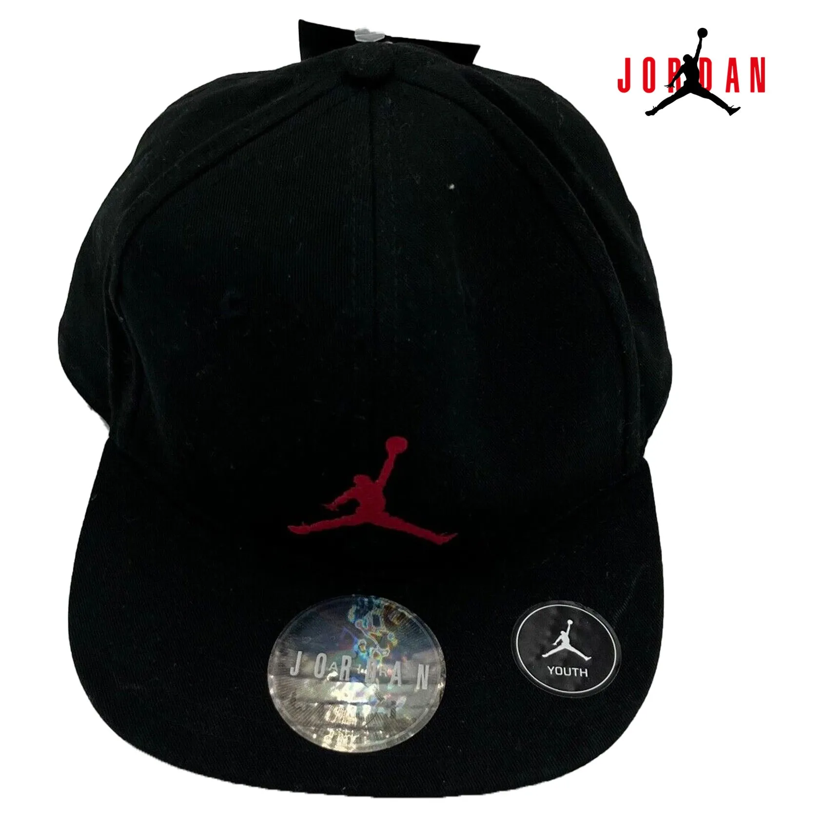 Air Jordan Youth Adjustable Baseball Cap Hat Snapback Jumpman Logo Black Red