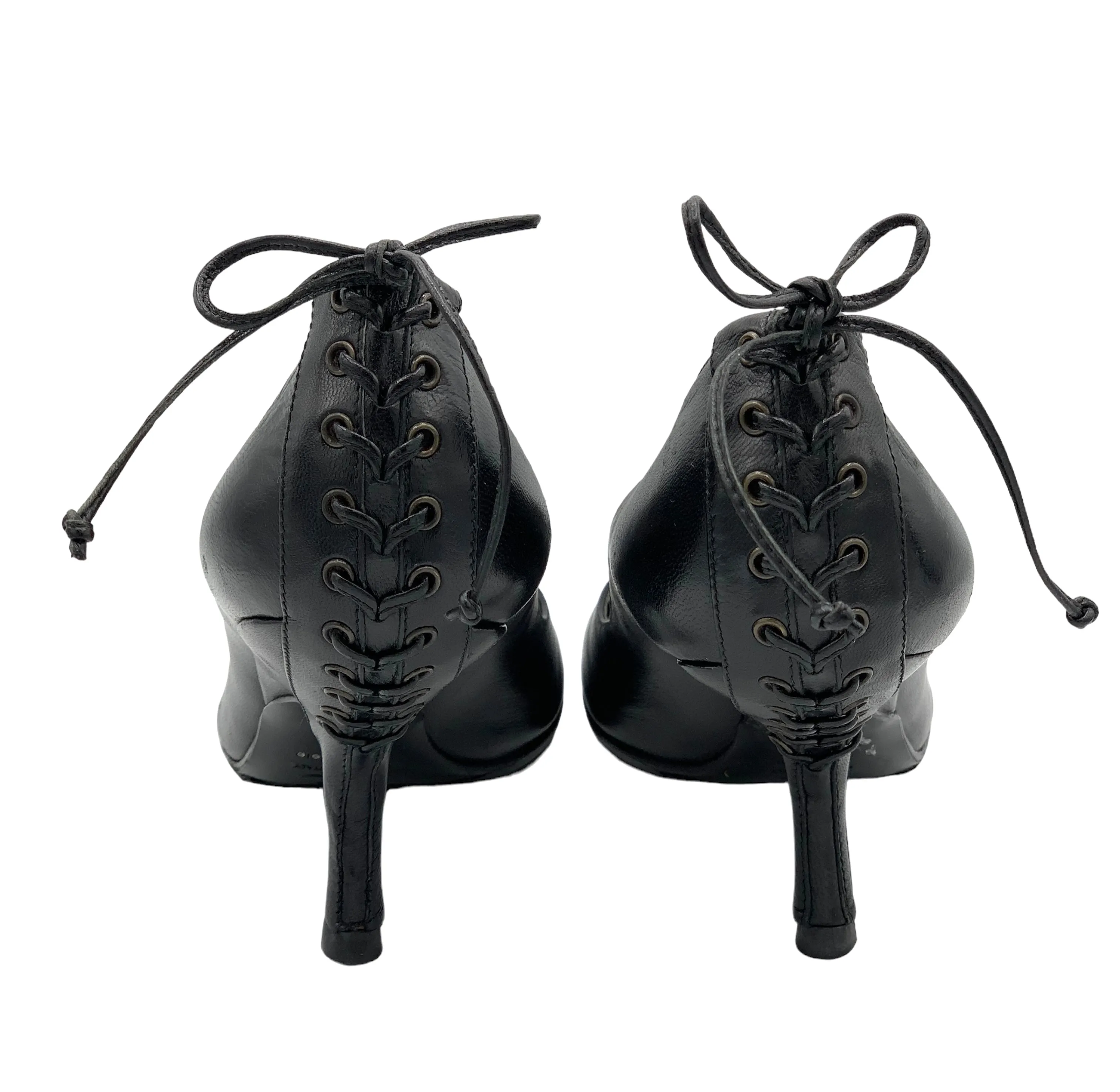 Alexander McQueen Black Leather Lace Up Bondage Kitten Heels