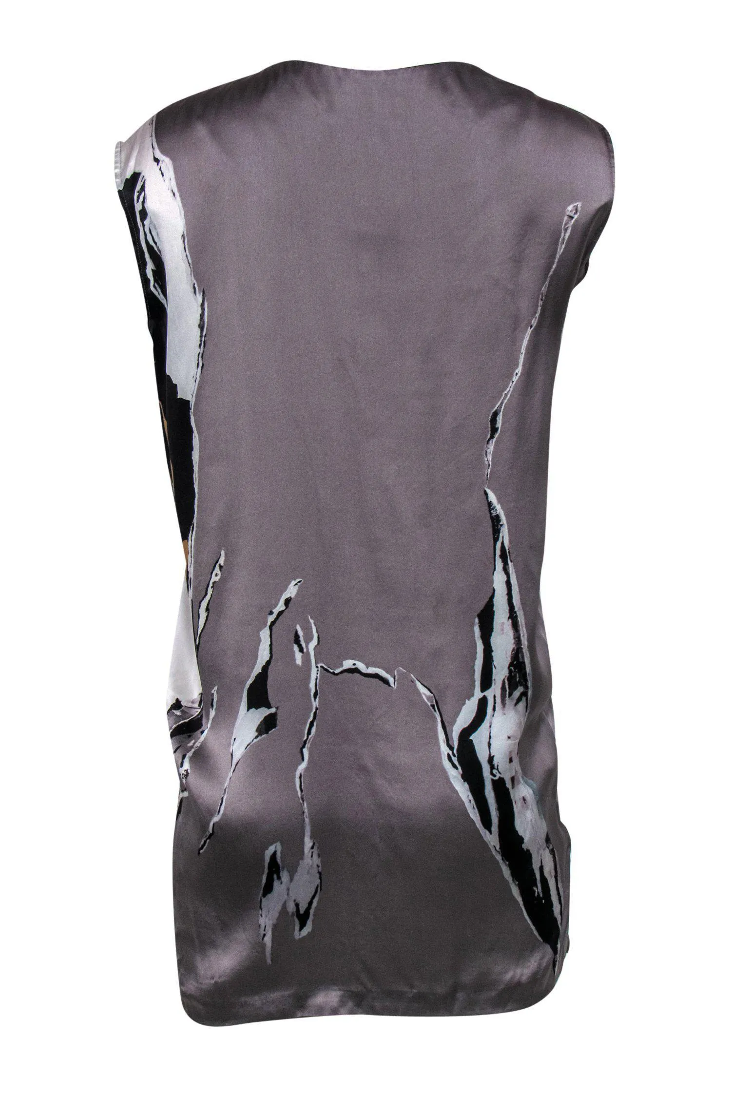 All Saints - Grey & Black Abstract Print Sleeveless Silk Shift Dress Sz 4