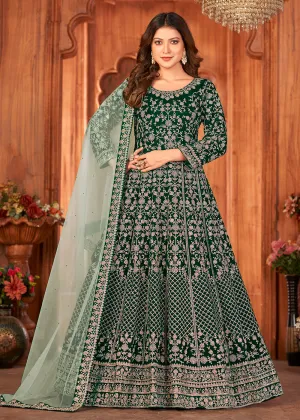 Amazing Green Velvet Wedding Function Wear Anarkali Suit