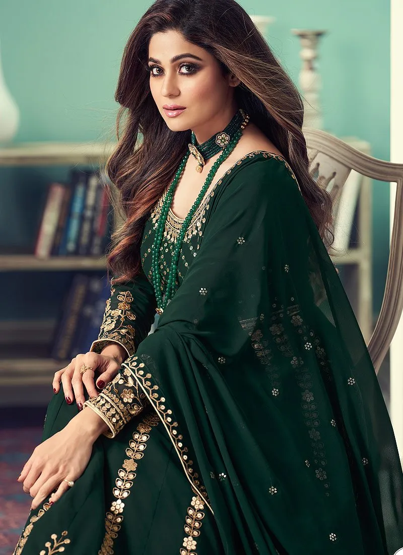 Anarkali Gown in Green Featuring Shamita Shetty