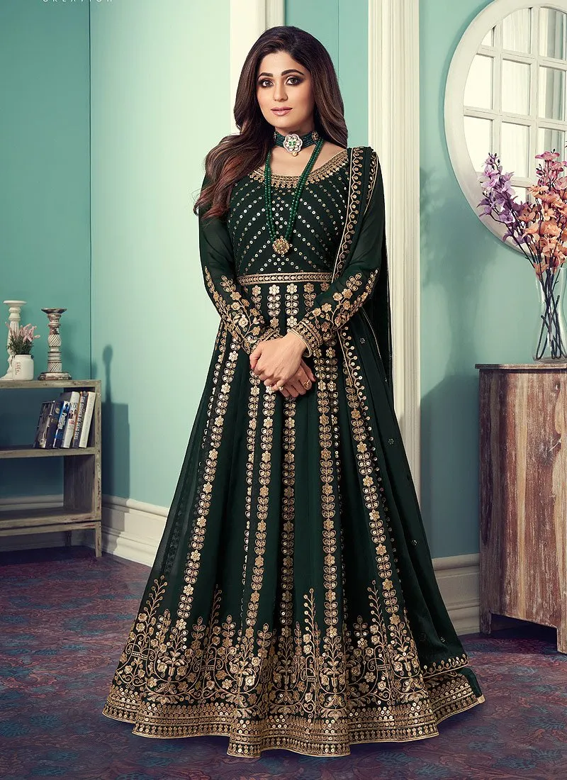 Anarkali Gown in Green Featuring Shamita Shetty