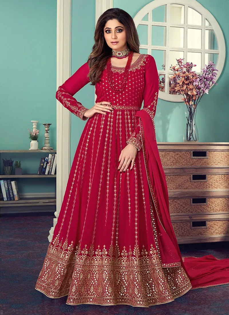 Anarkali Gown in Magenta Featuring Shamita Shetty