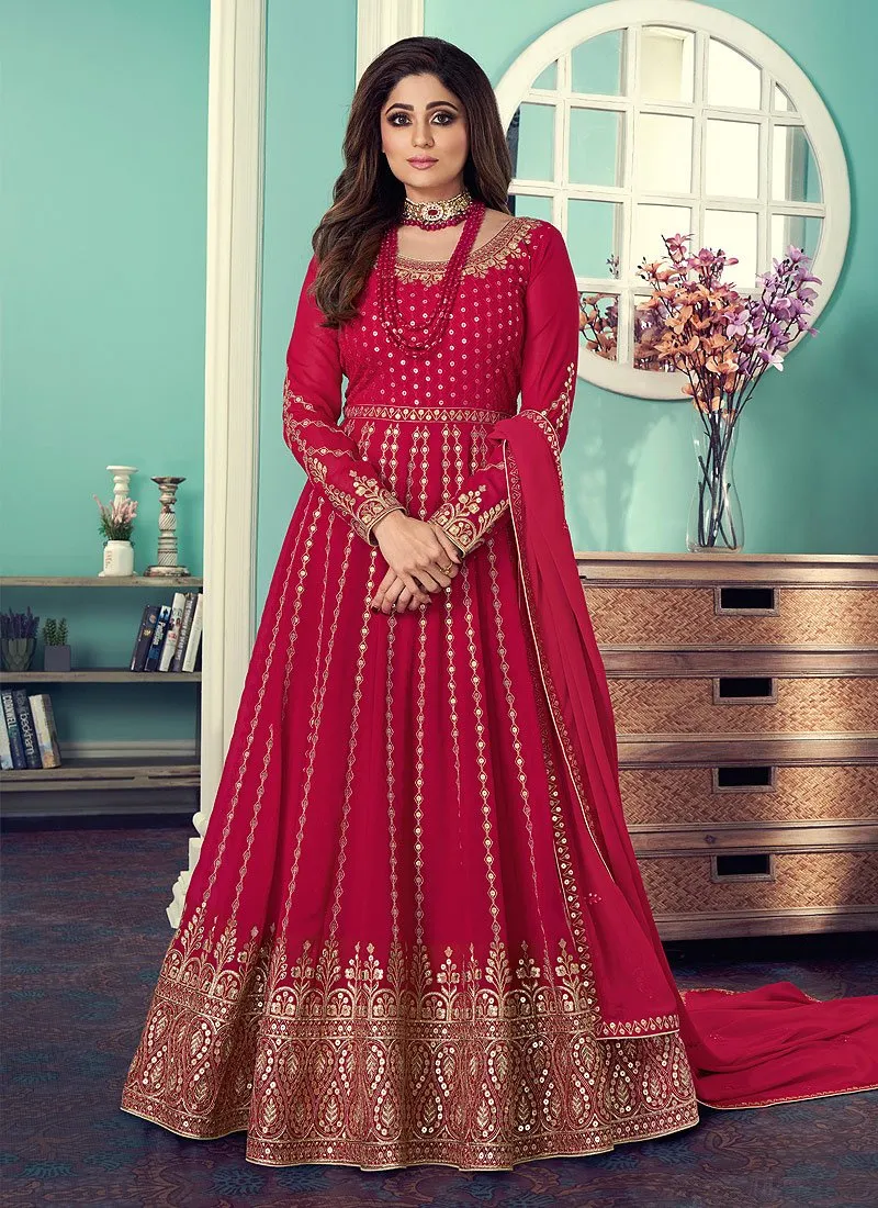 Anarkali Gown in Magenta Featuring Shamita Shetty