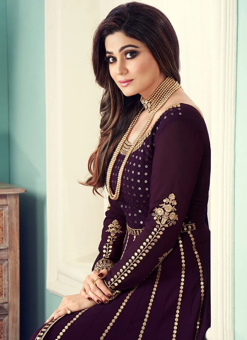 Anarkali Gown in Purple Featuring Shamita Shetty