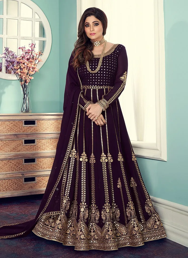 Anarkali Gown in Purple Featuring Shamita Shetty