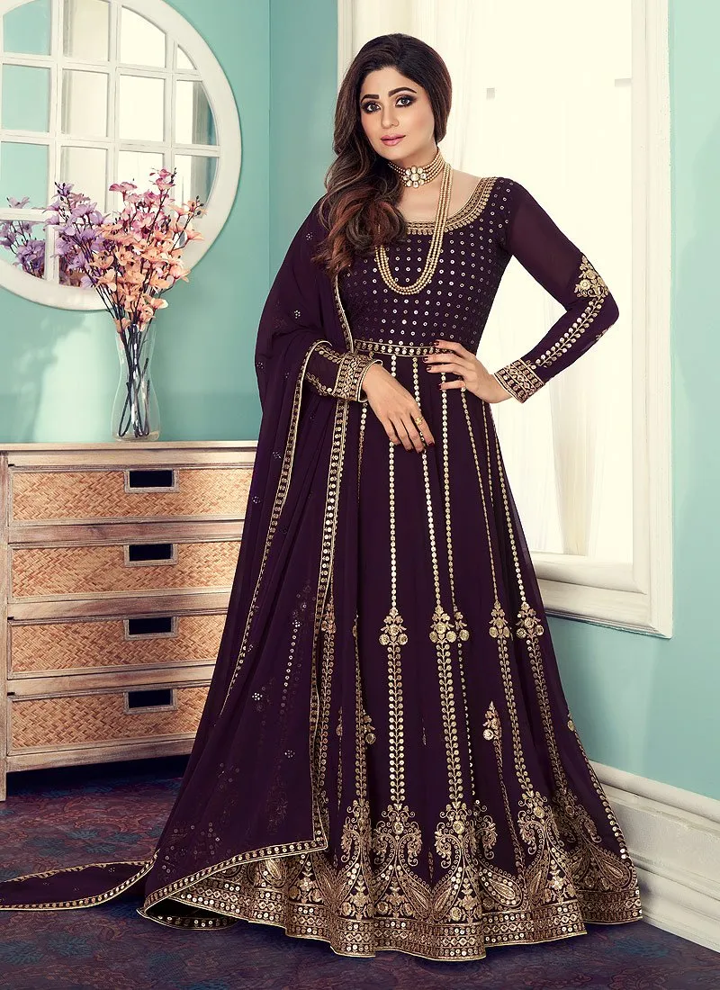 Anarkali Gown in Purple Featuring Shamita Shetty