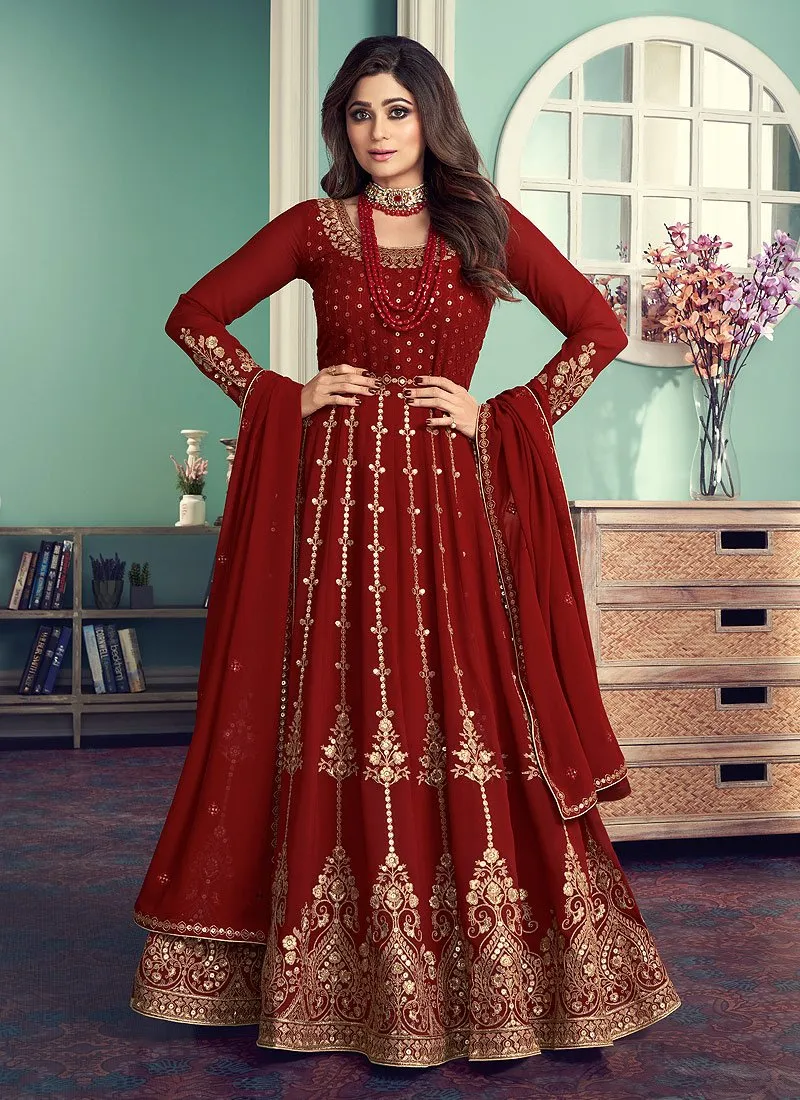 Anarkali Gown in Red Featuring Shamita Shetty