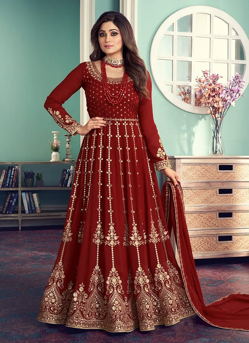 Anarkali Gown in Red Featuring Shamita Shetty