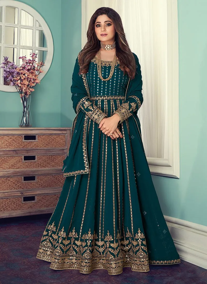 Anarkali Gown in Teal Featuring Shamita Shetty