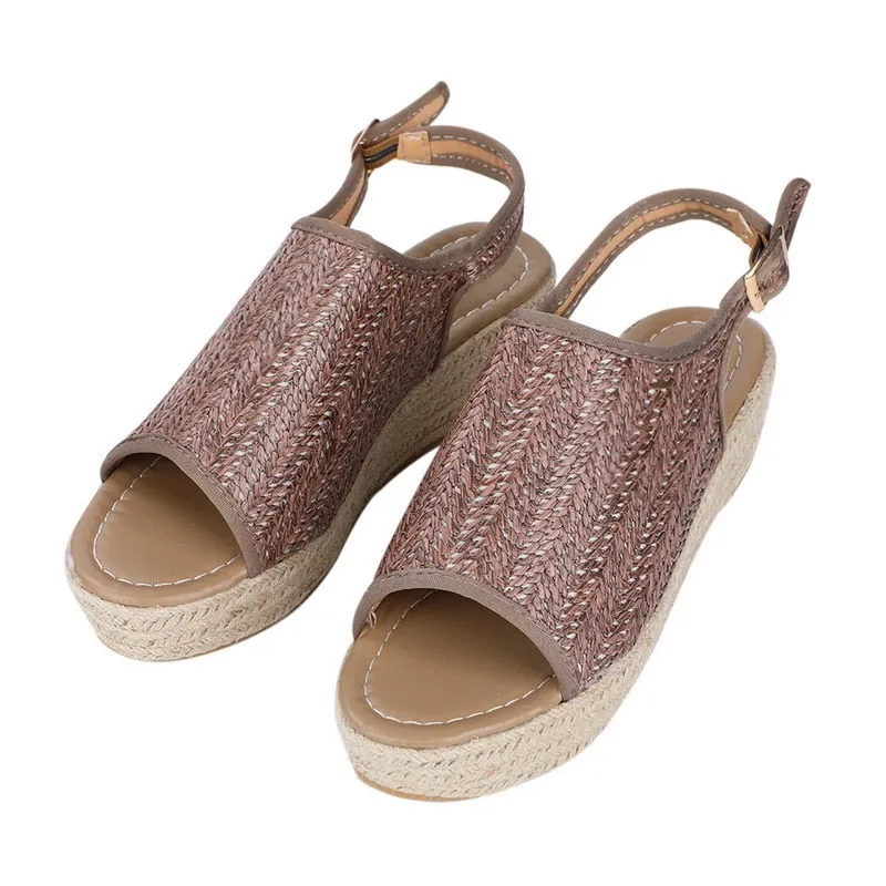 Ankle Strap Hemp Wedge Platform Sandals