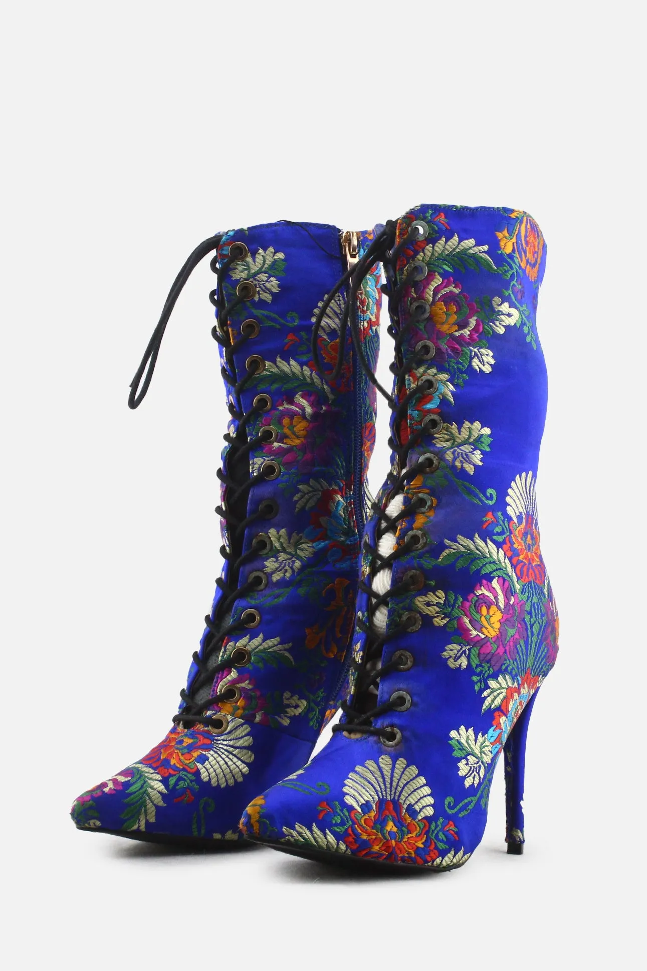 Anne Michelle Zipper Laces Stilettos Heels Ankle Boots | Textile