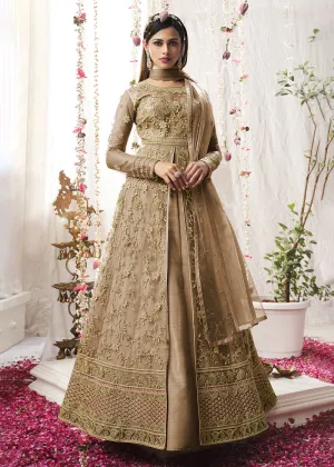 Appealing Chikoo Beige Wedding Festive Floor Length Anarkali Suit