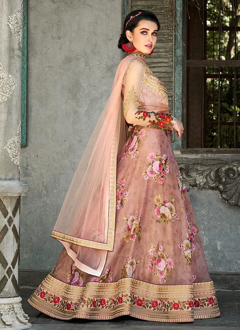 Baby Pink Floral Embroidered Lehenga Choli Suit