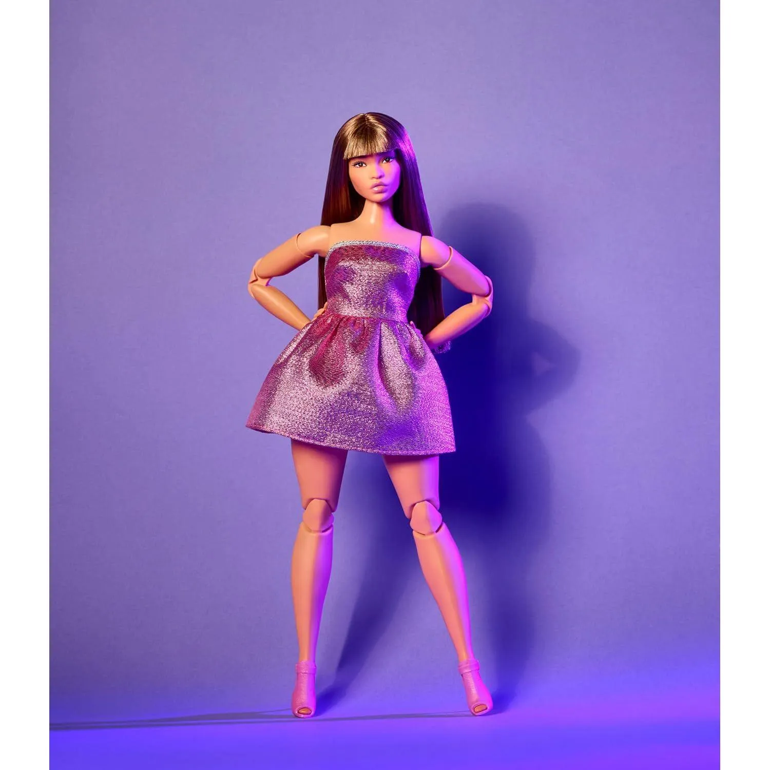 Barbie Looks Doll, Collectible No. 24 with Brown Hair and Modern Y2K Fashion, Shimmery Pink Strapless Dress with Peep-Toe Heels