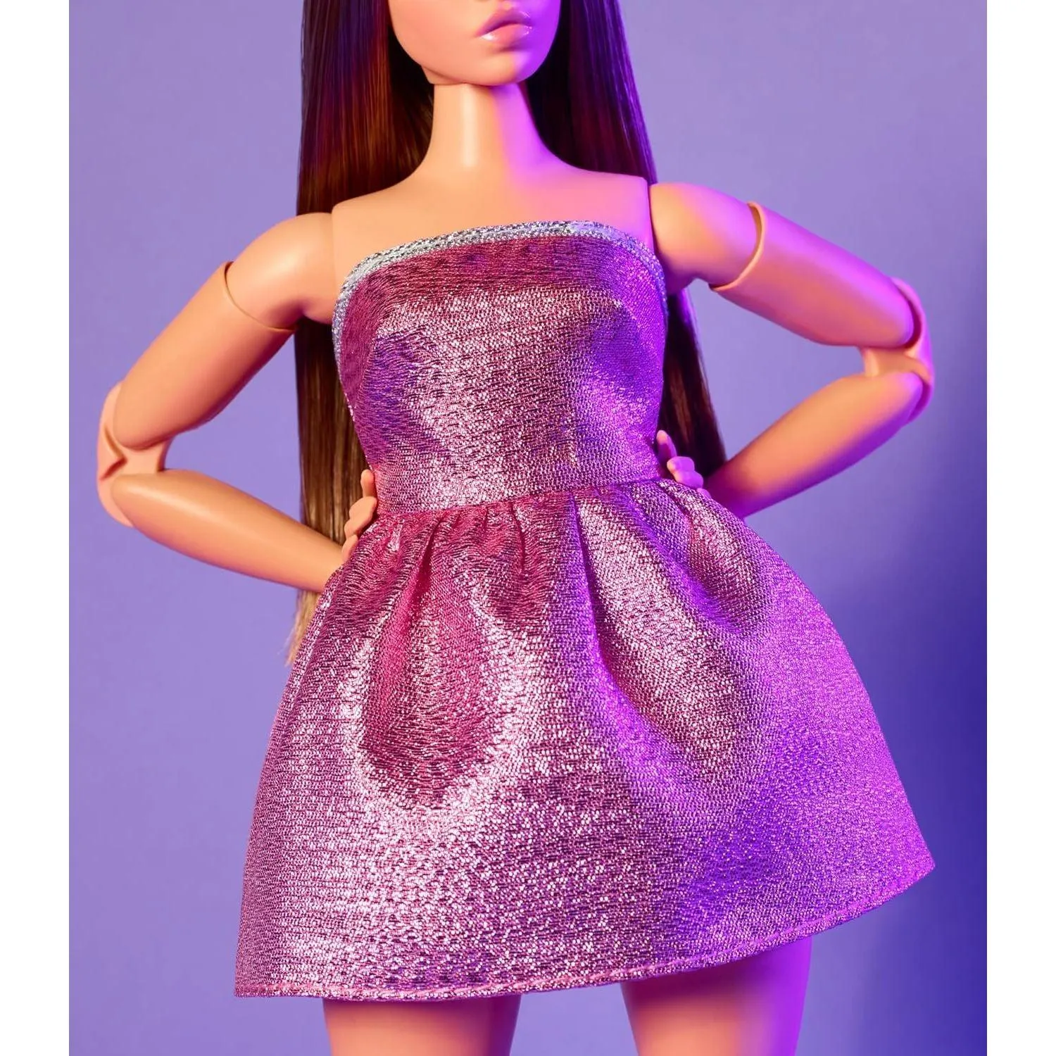 Barbie Looks Doll, Collectible No. 24 with Brown Hair and Modern Y2K Fashion, Shimmery Pink Strapless Dress with Peep-Toe Heels