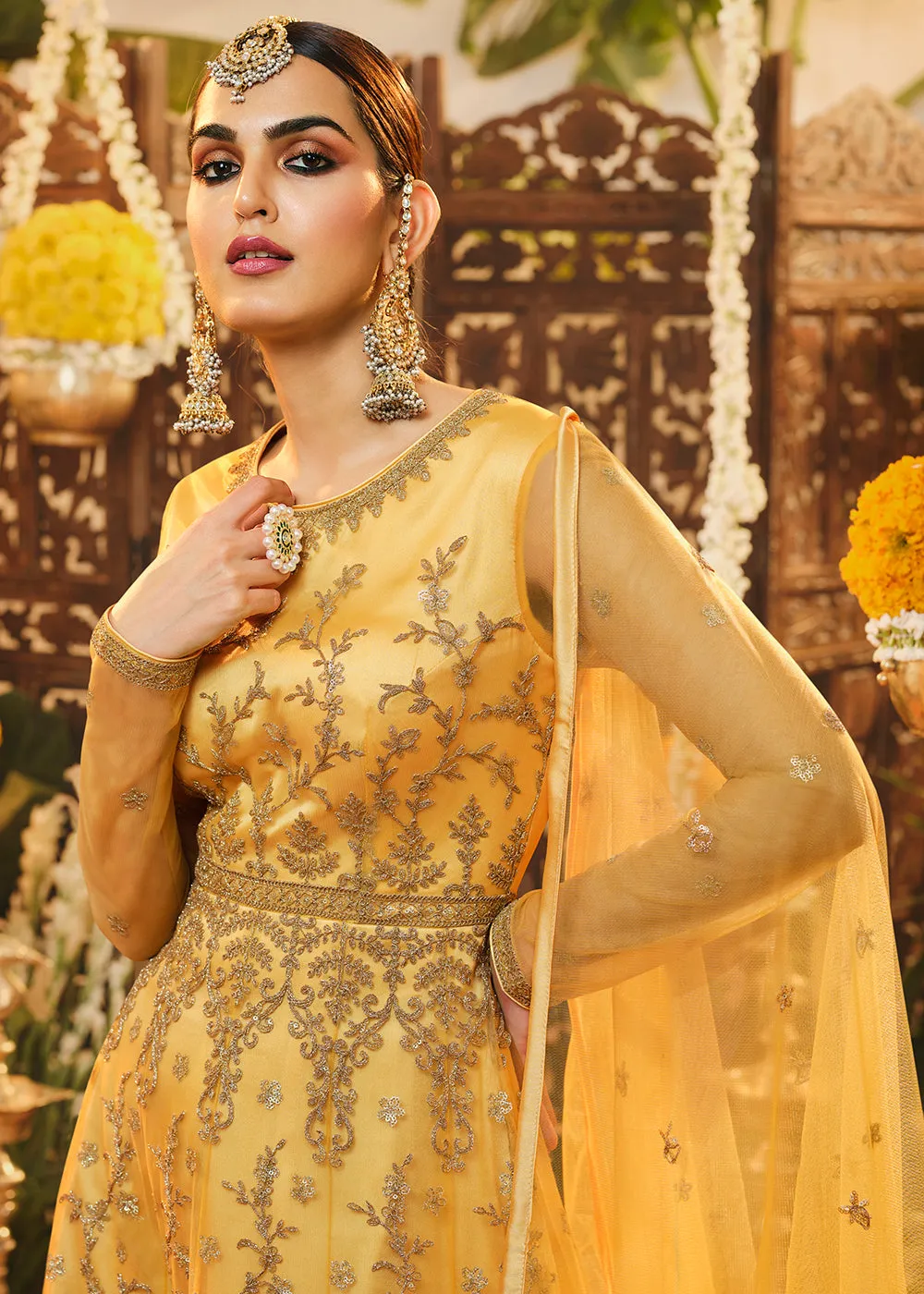 Beautiful Haldi Yellow Embroidered Designer Floor Length Anarkali