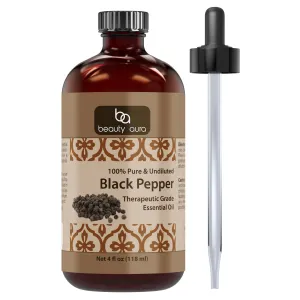 Beauty Aura Black Pepper Oil | Therapeutic Grade Essential Oil | 4 Fl. Oz (118 ml)