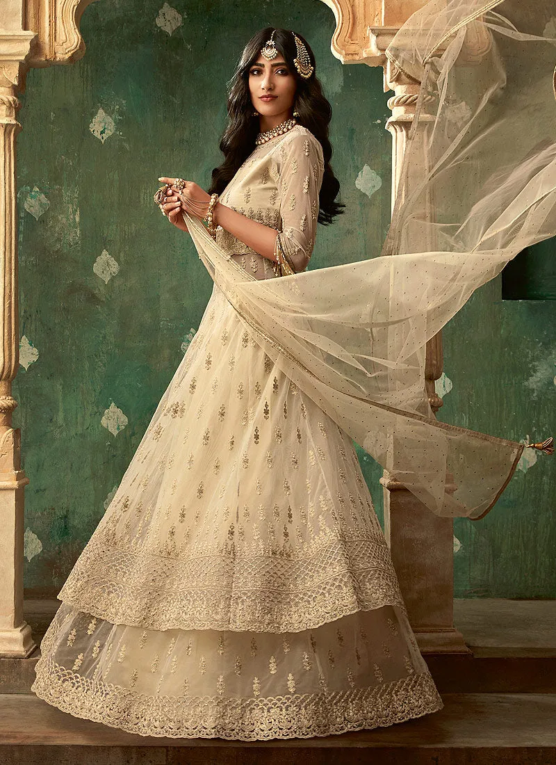 Beige Designer Wedding Lehenga Style Anarkali Suit