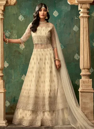 Beige Designer Wedding Lehenga Style Anarkali Suit