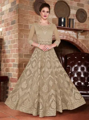 Beige Vibes Embroidered Flared Anarkali Suit