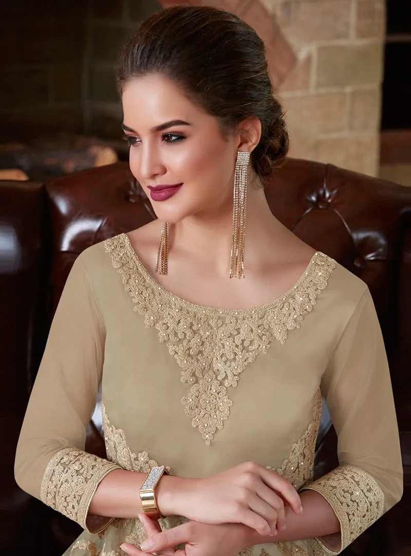 Beige Vibes Embroidered Flared Anarkali Suit