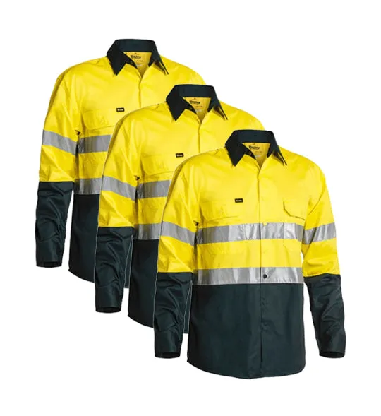 Bisley 2 Tone Hi Vis Gusset Cuff Shirt 3M Reflective Tape BS6896-1 (Pack of 3)