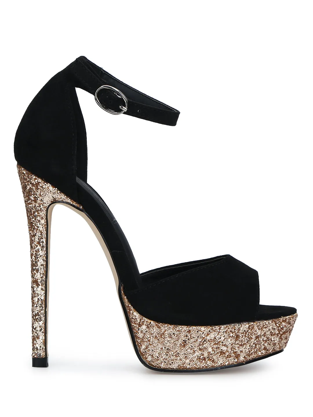 Black Micro Ankle Strap Platform Stilettos