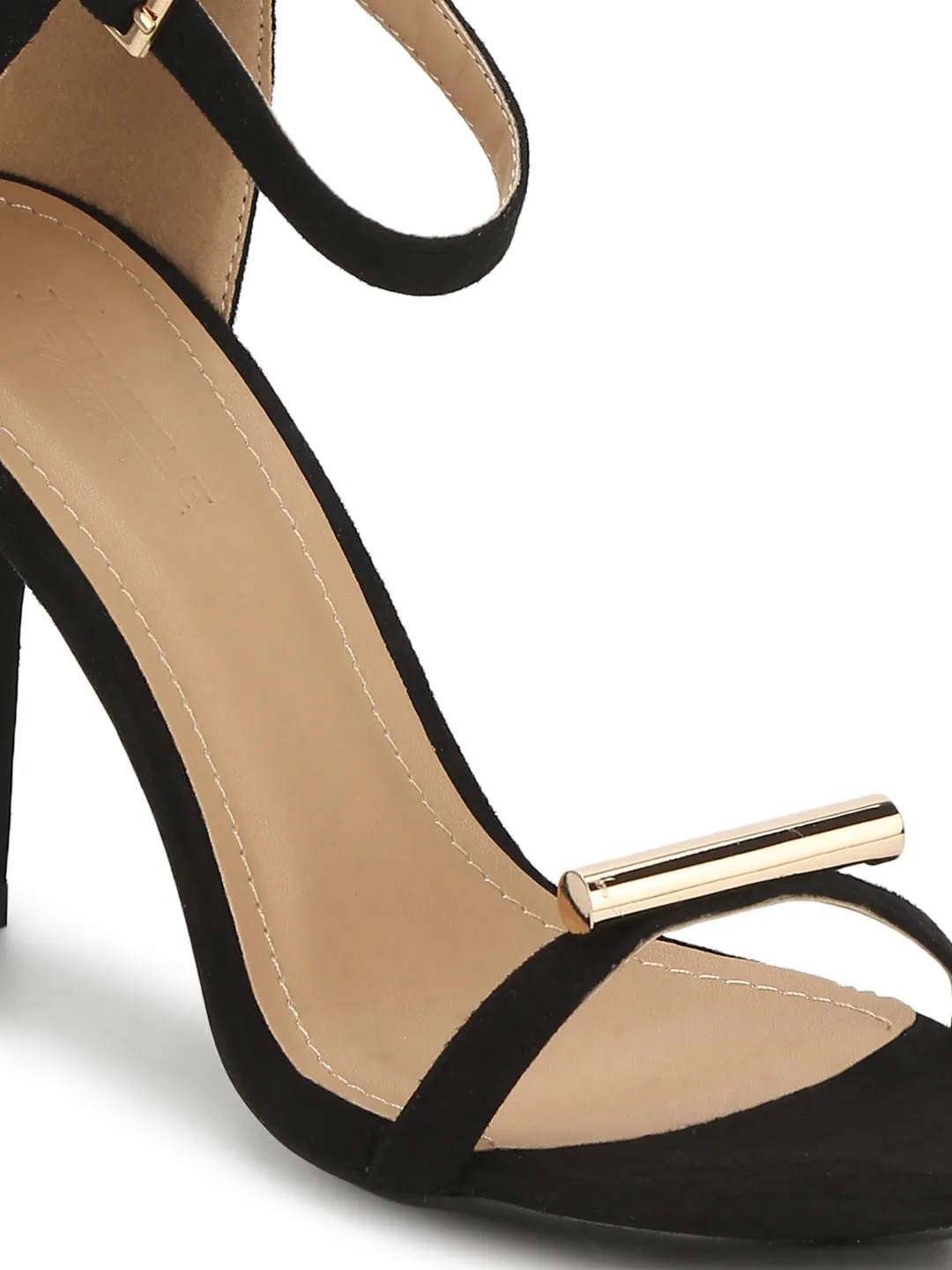 Black Micro Golden Lining Barely There Stiletto Heels