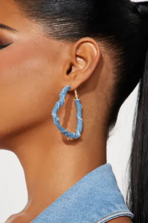 Blue Jean Hearts Hoop Earrings - Denim