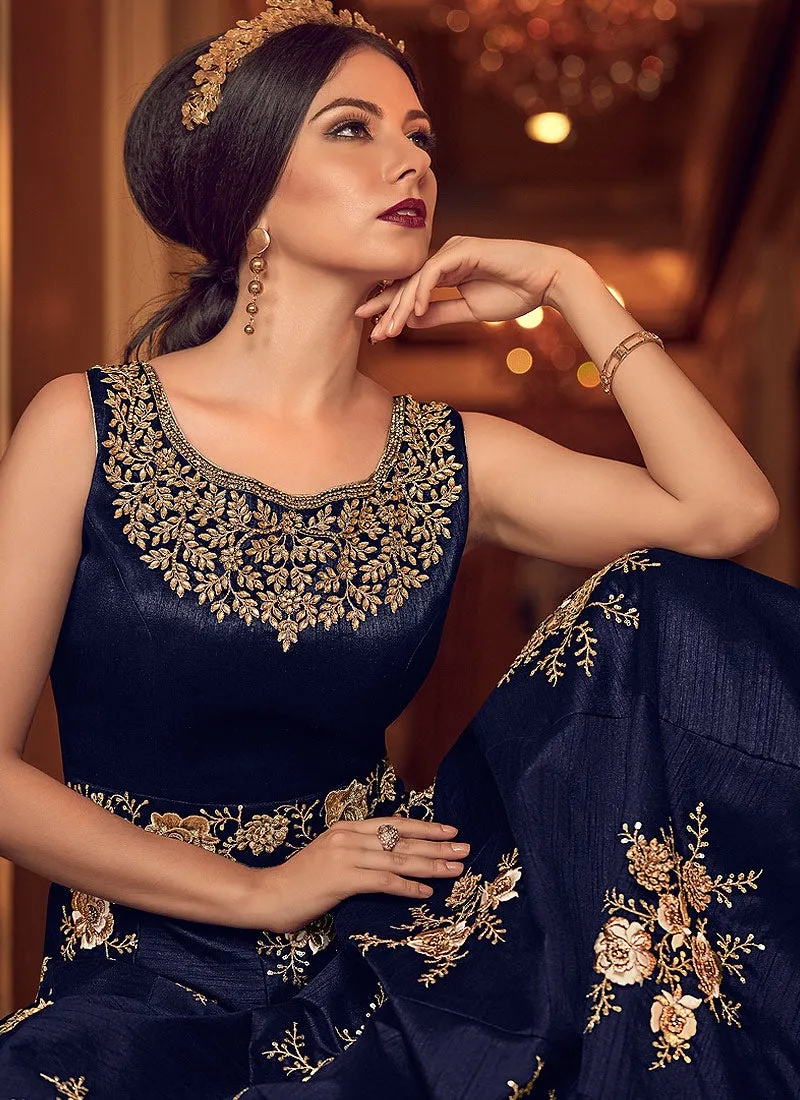 Blue With Detailed Bunch Embroidered Anarkali Suit