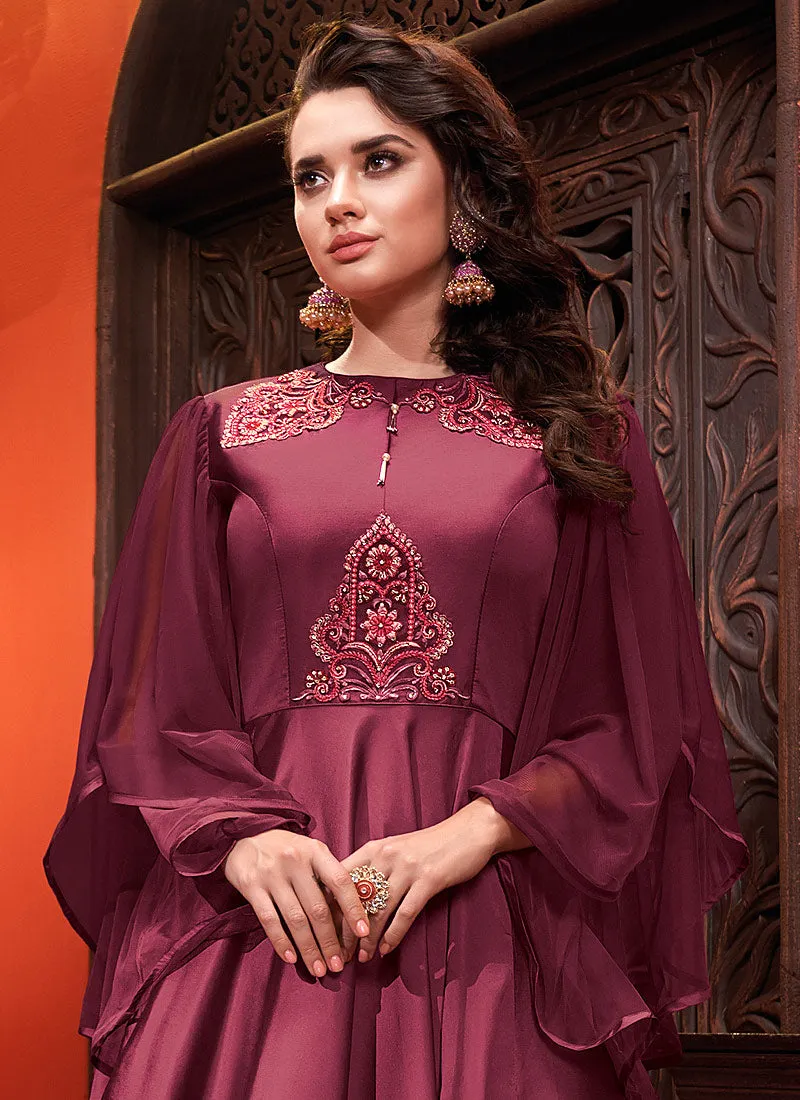 Burgundy Designer Silk Gown