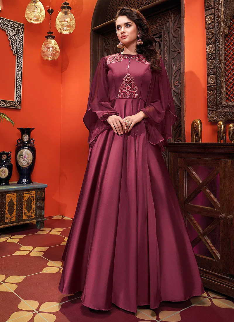 Burgundy Designer Silk Gown