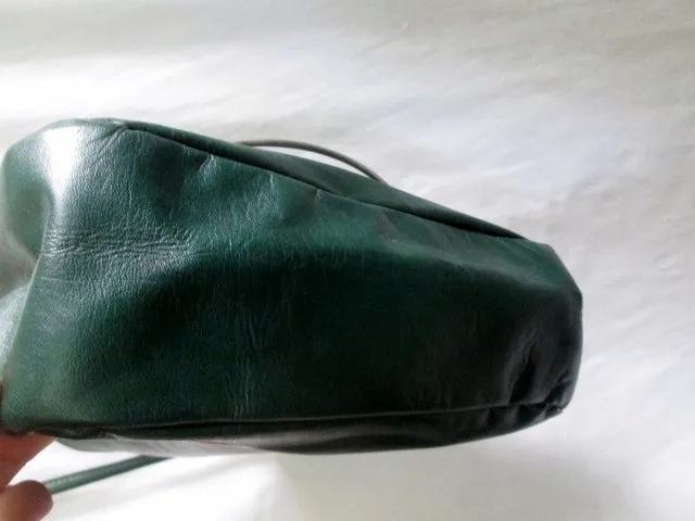 CABRELLI CANADA LEATHER Metal Loop Hoop Handle Purse Shoulder Bag GREEN Satchel