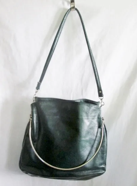 CABRELLI CANADA LEATHER Metal Loop Hoop Handle Purse Shoulder Bag GREEN Satchel