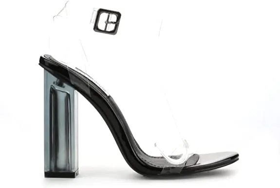 Cape Robbin Maria-2 Black Square Clear Block High Heel Transparent Open Toe Pump