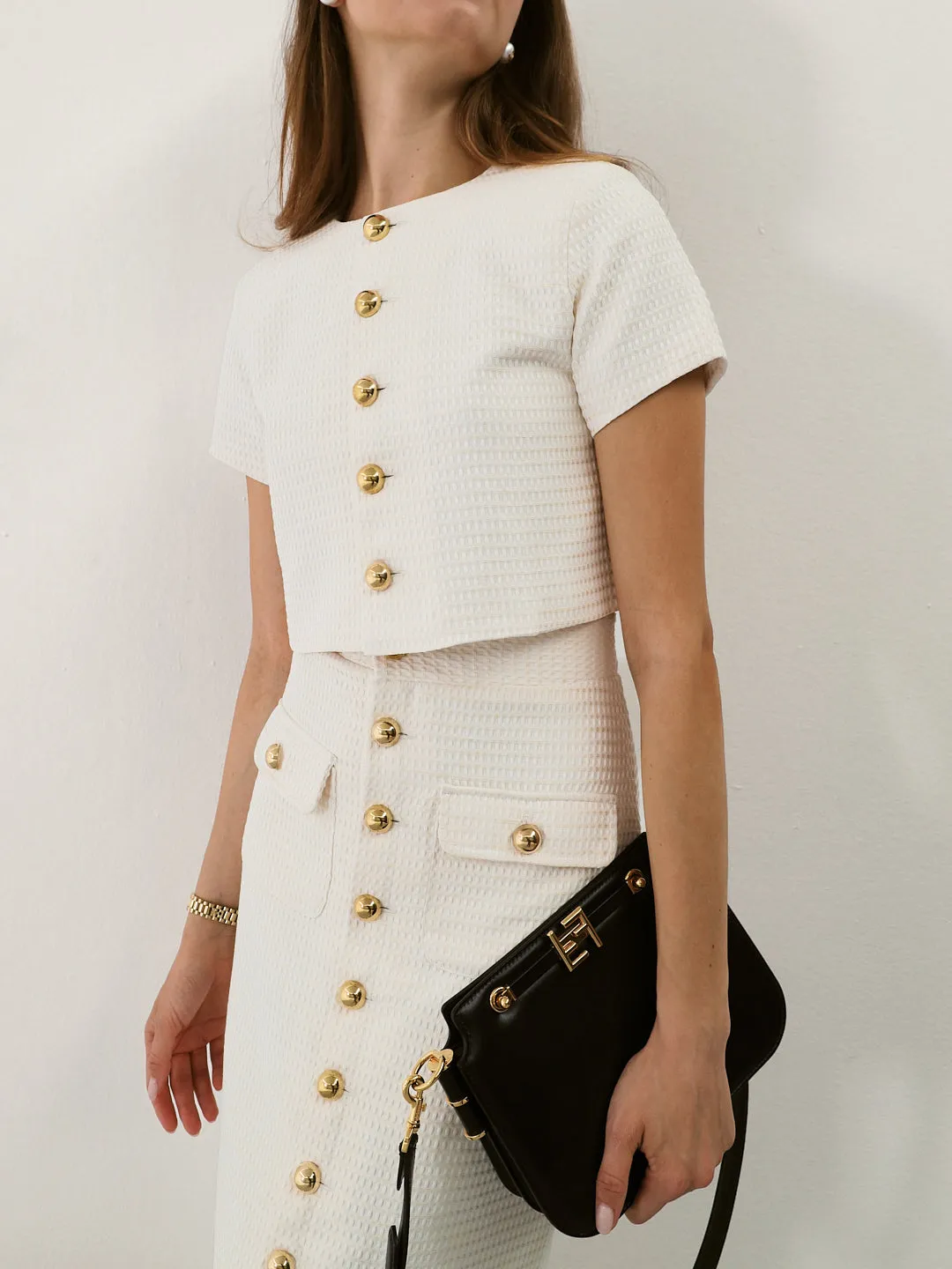 Cassia Textured Elegance Skirt | Cream Lemon