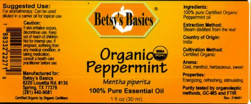 Certified Organic Peppermint Essential Oil, 1 oz