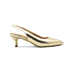 Champagne Gold Metallic Leather Slingback Kitten Heel