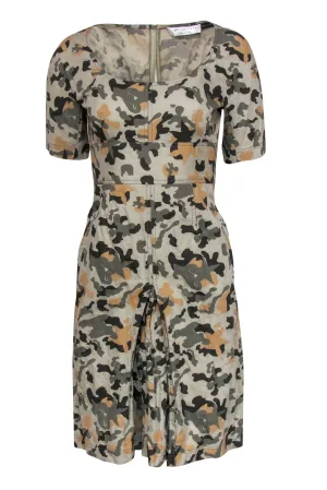 Charles Nolan - Olive, Brown & Tan Camouflage Print Sheath Dress Sz 2