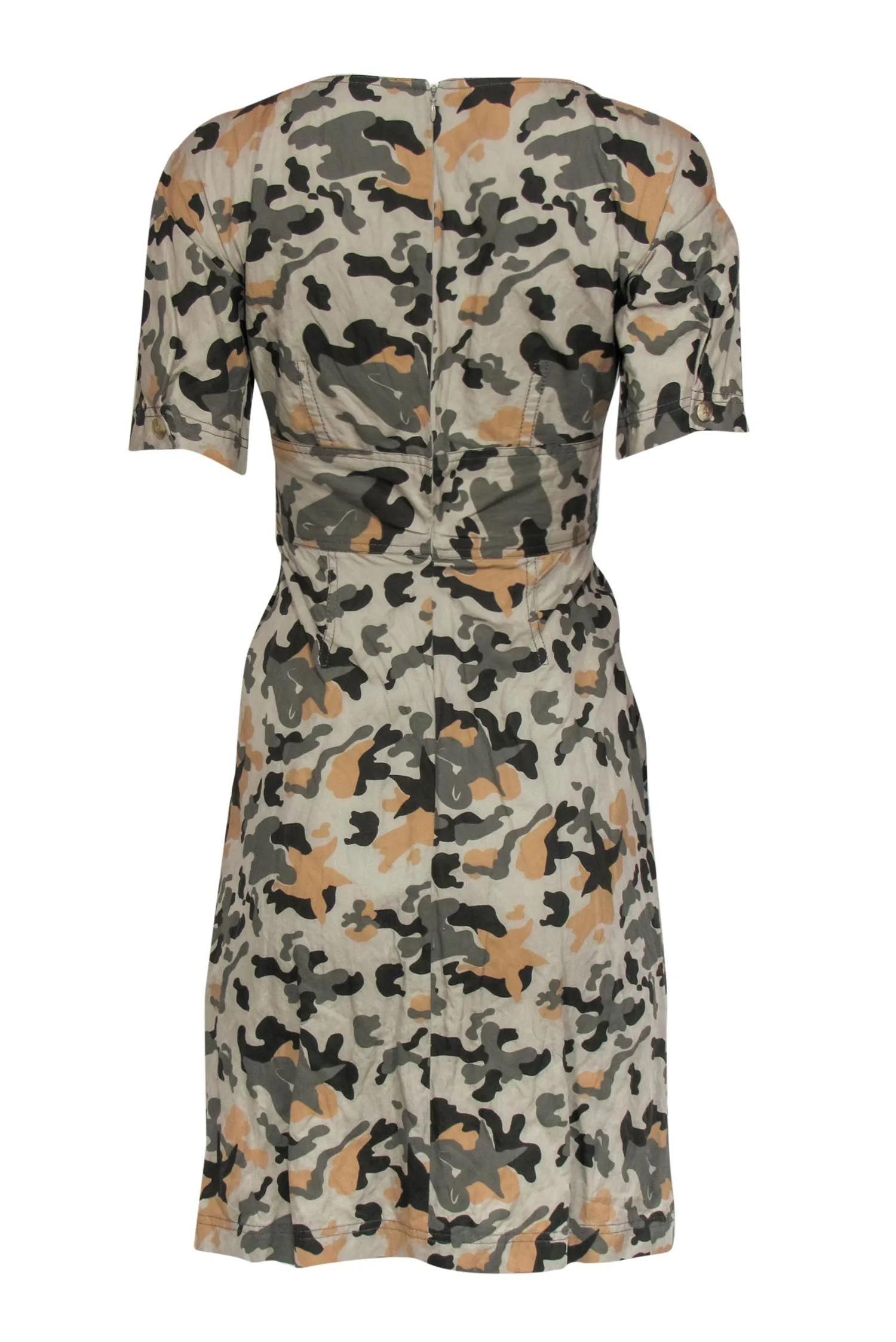 Charles Nolan - Olive, Brown & Tan Camouflage Print Sheath Dress Sz 2