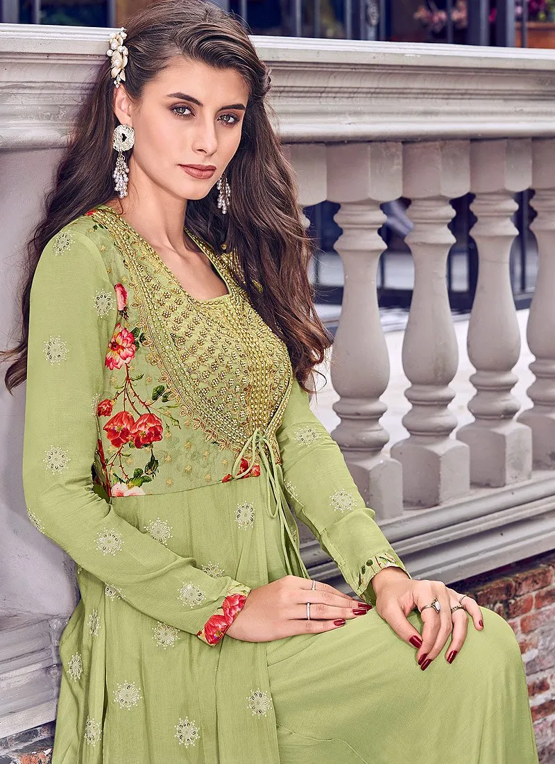 Charming Green Muslin Embroidered Jacket Style Anarkali